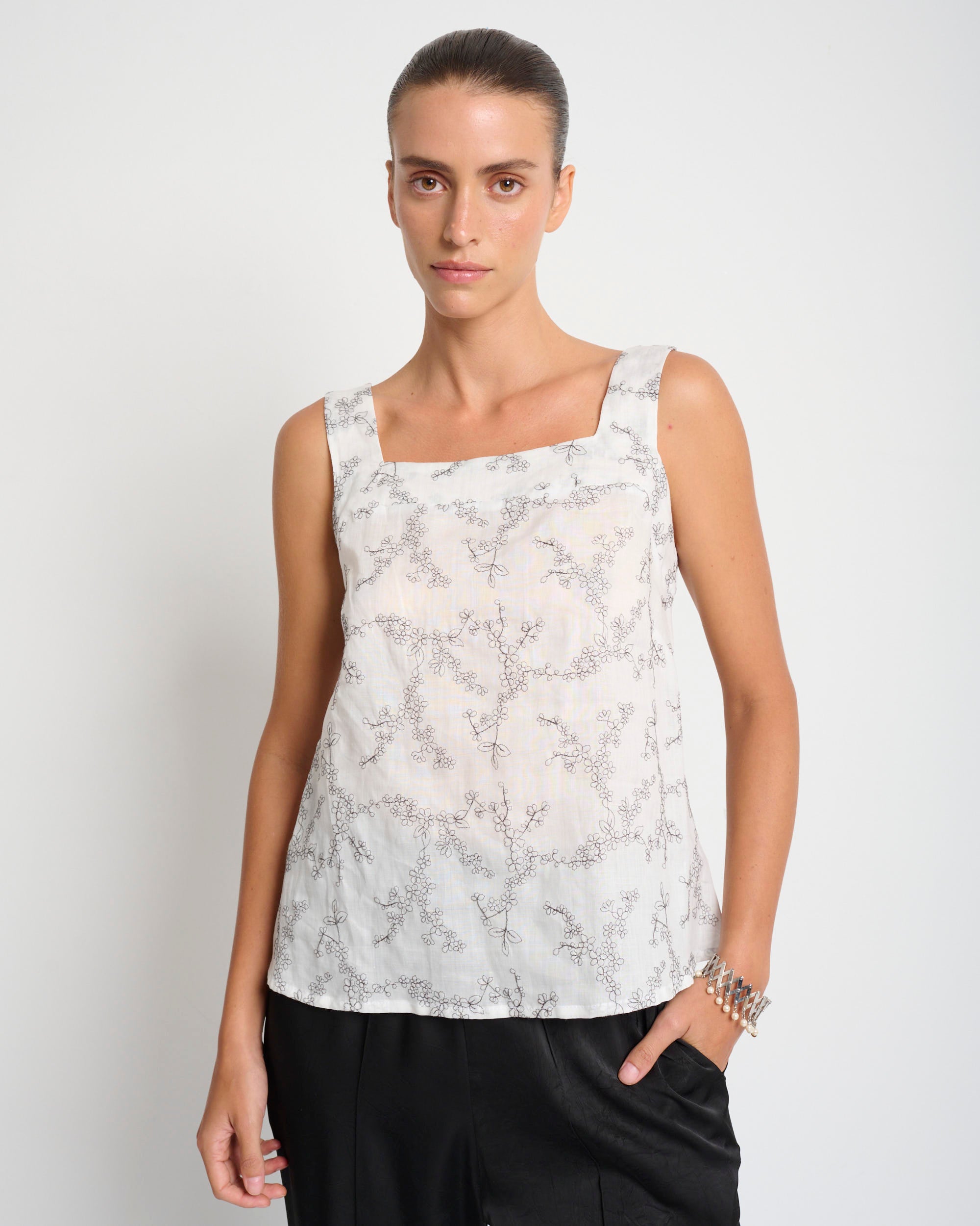 Mimi Top White Black Stitching - Layou Design by Shay Sobol