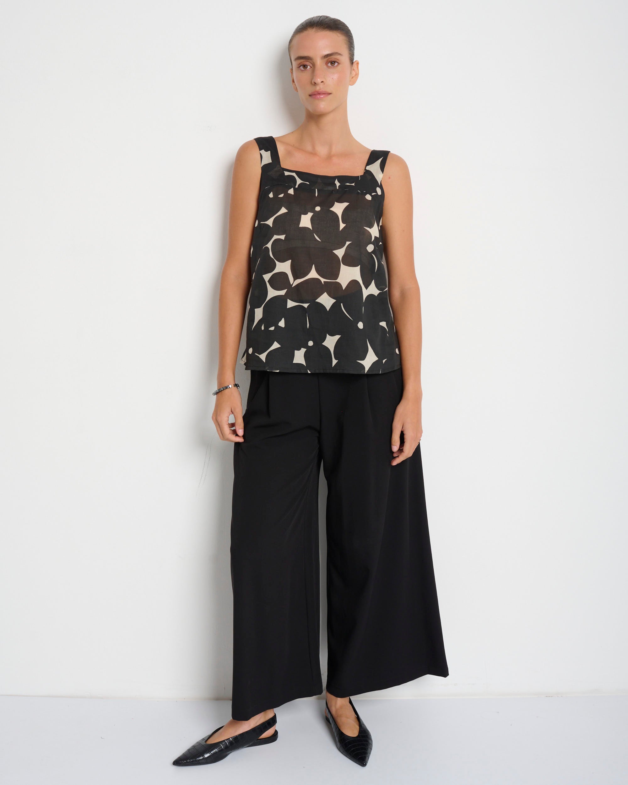 Mimi Top Black & Cream Print - Layou Design by Shay Sobol