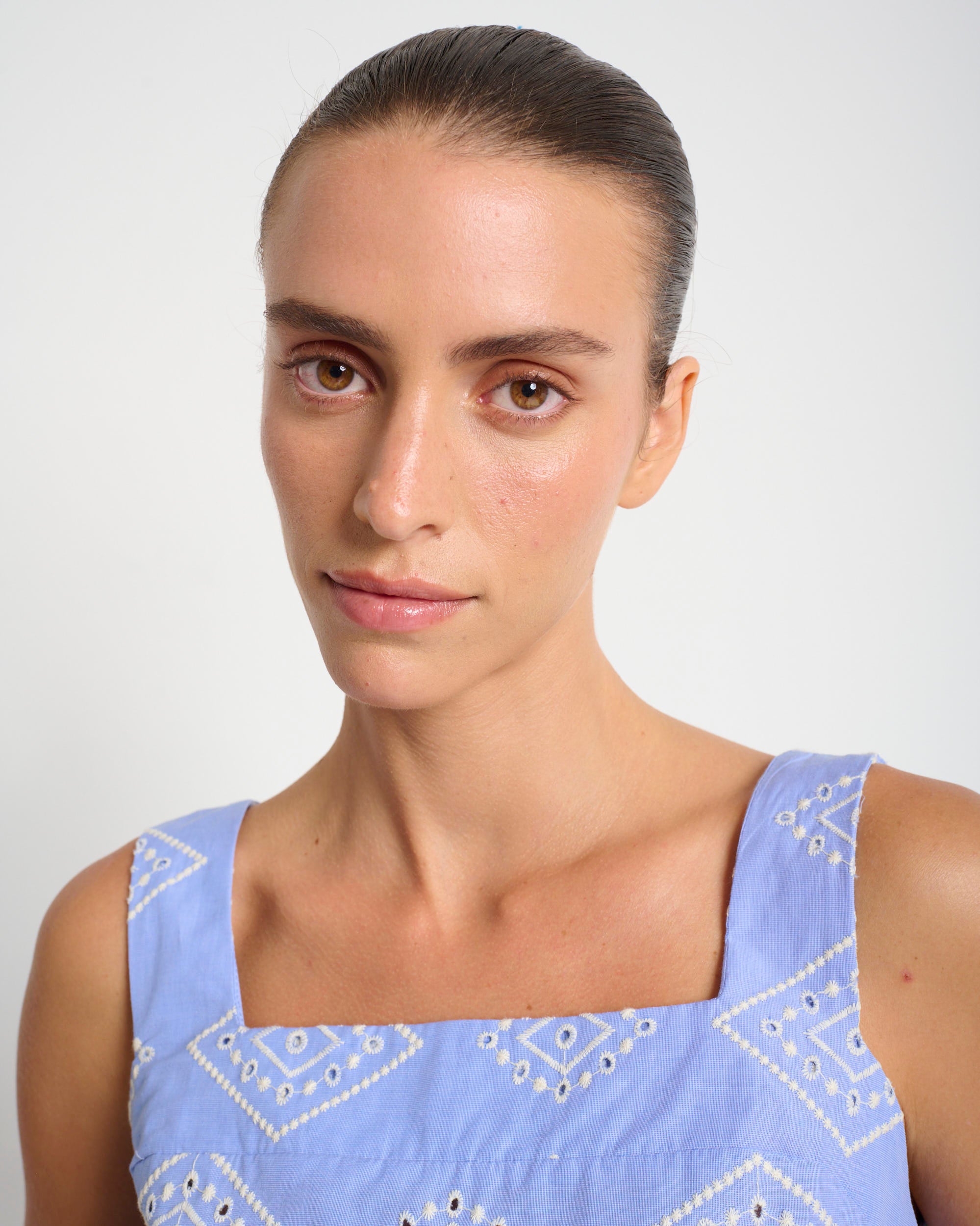 Mimi Top Light Blue & White Stitching - Layou Design by Shay Sobol