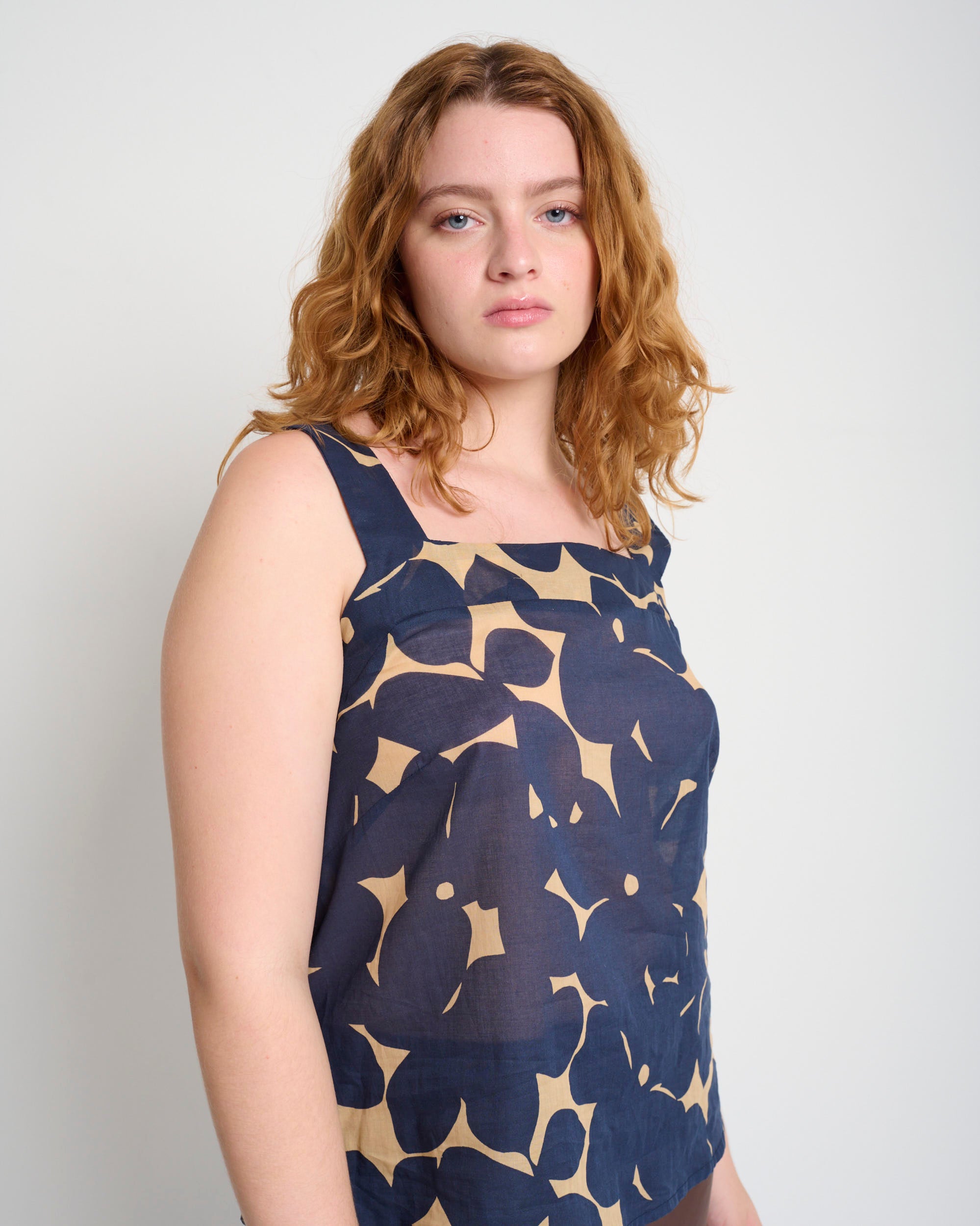 Mimi Top Blue & Beige Print - Layou Design by Shay Sobol