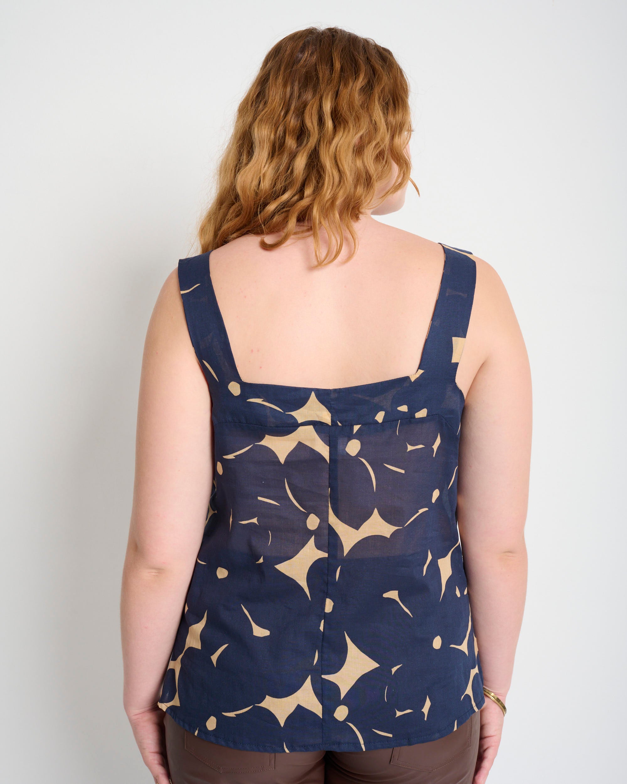 Mimi Top Blue & Beige Print - Layou Design by Shay Sobol