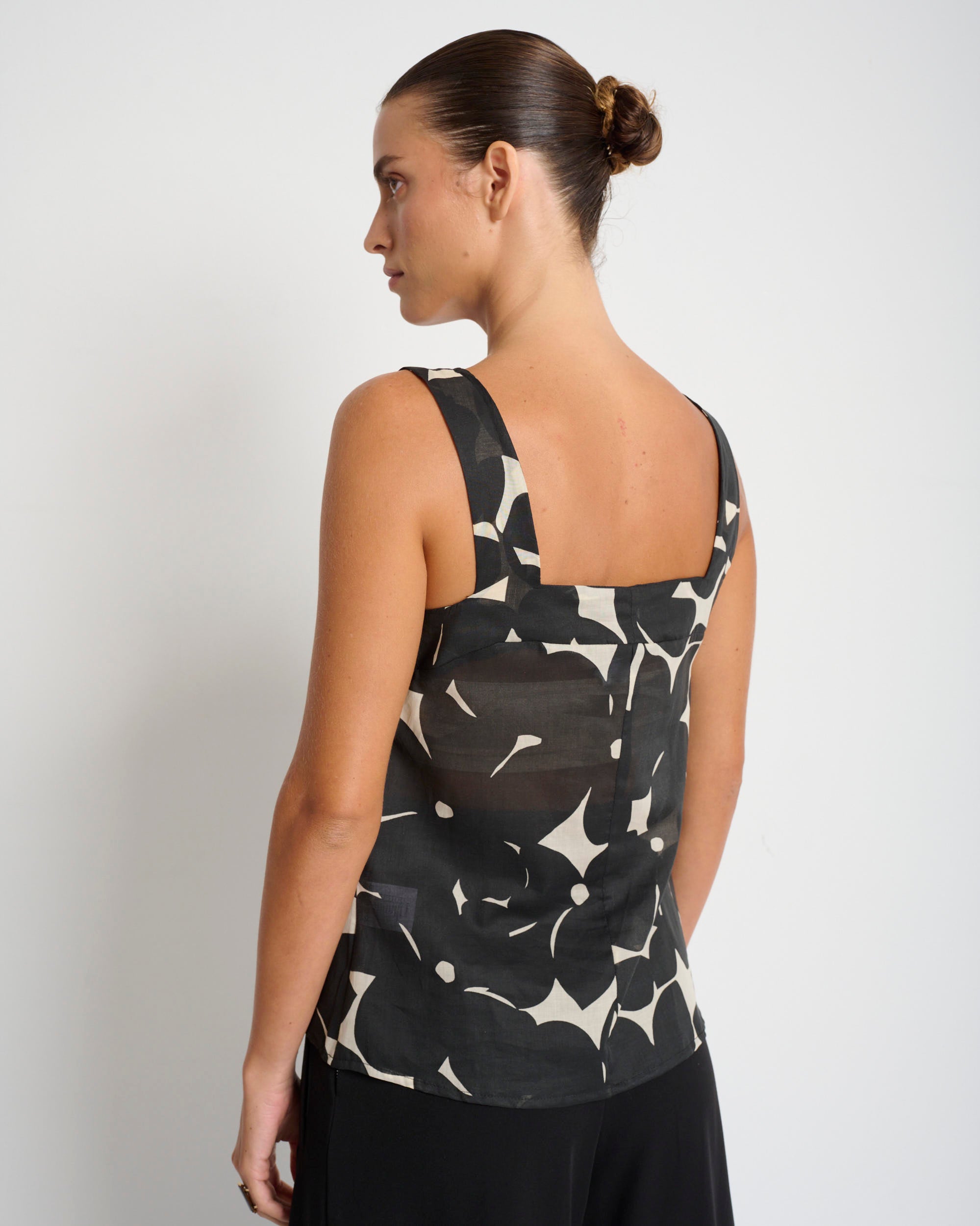 Mimi Top Black & Cream Print - Layou Design by Shay Sobol