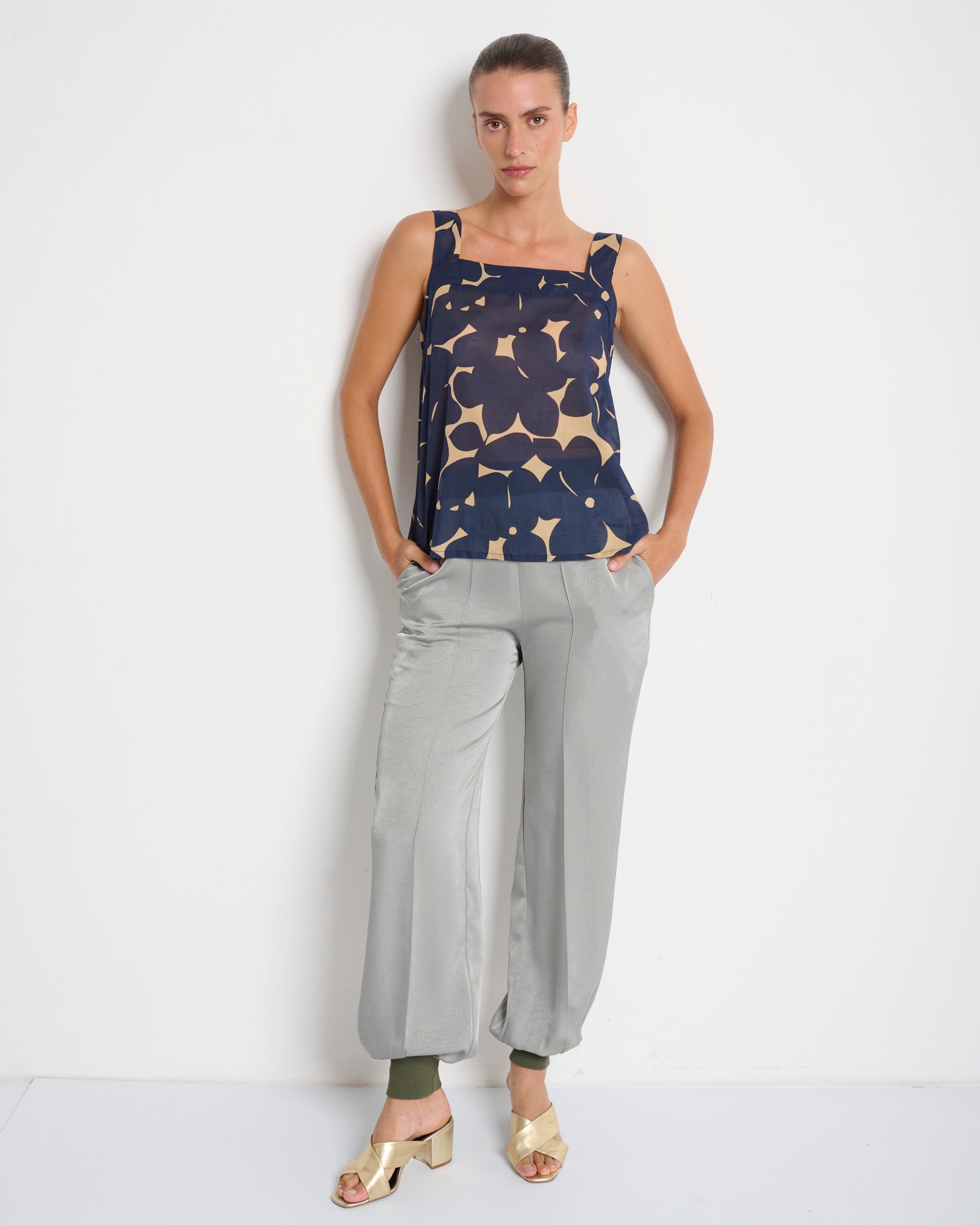 Mimi Top Blue & Beige Print - Layou Design by Shay Sobol