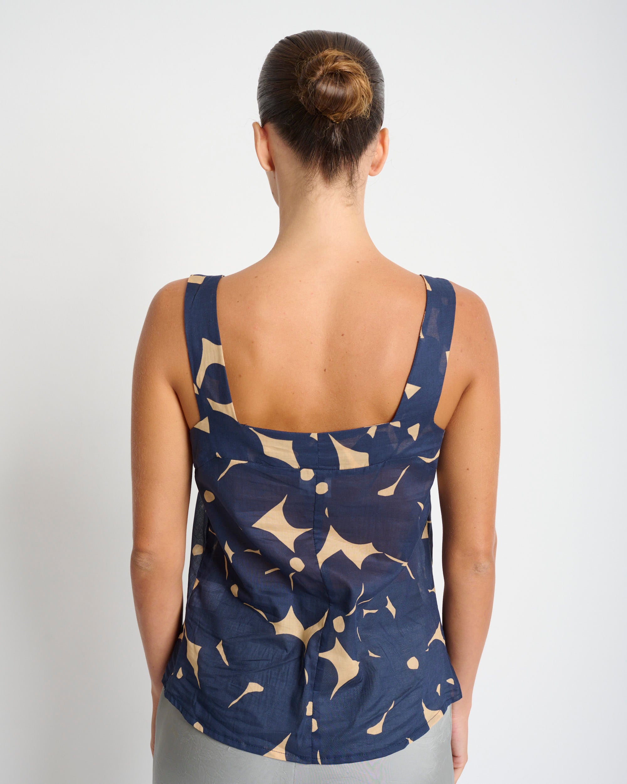 Mimi Top Blue & Beige Print - Layou Design by Shay Sobol