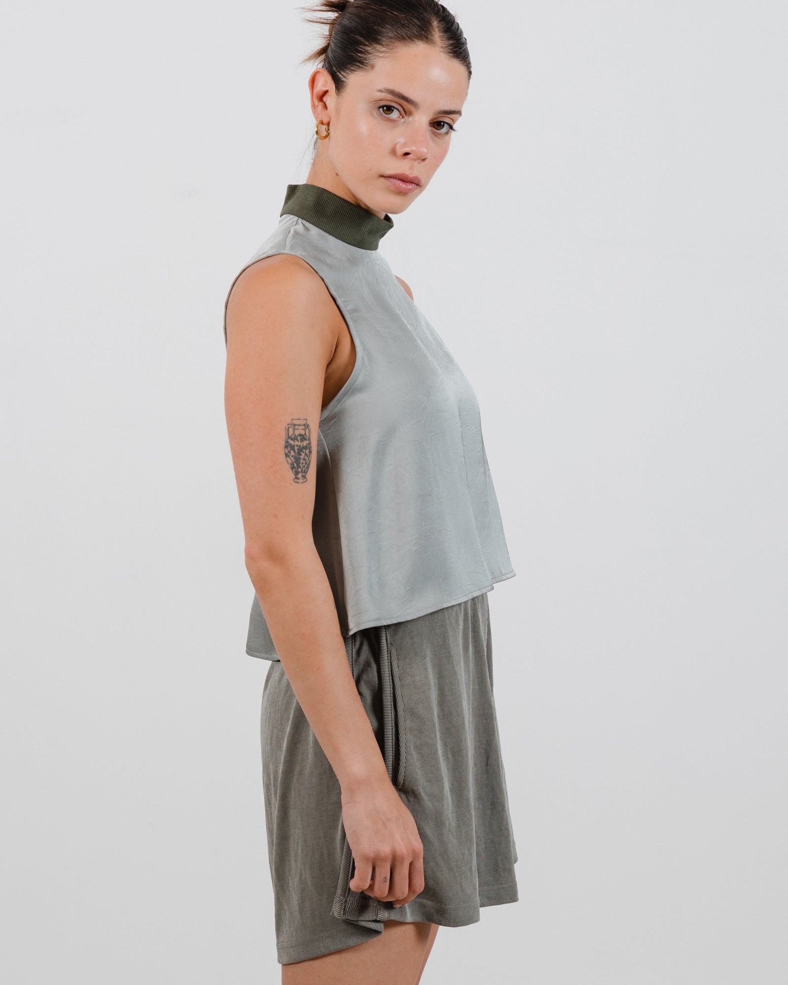 Jane Shorts Olive Grey Rib - Layou Design by Shay Sobol